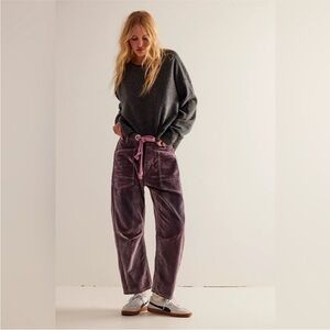 NWT Free People Moxie Flocked Pull-On Barrel Jeans: Ancient Pink Sz.26 Sold Out